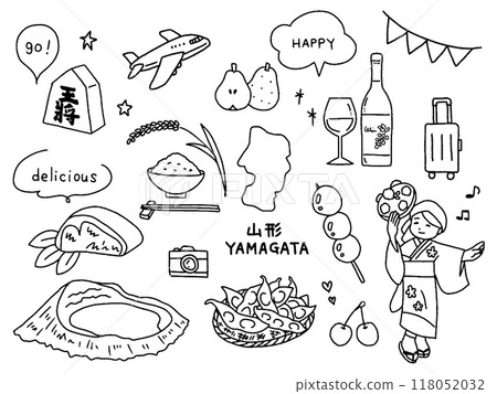 Yamagata hand drawn illustration set Yamagata hand drawn illustration set 118052032