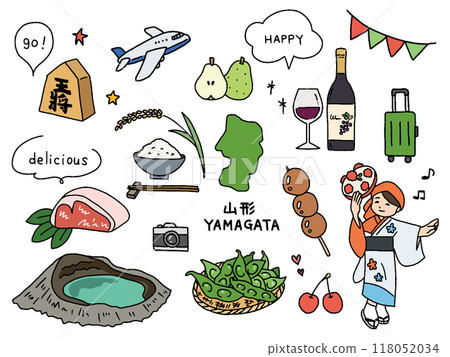 Yamagata hand drawn illustration set 118052034