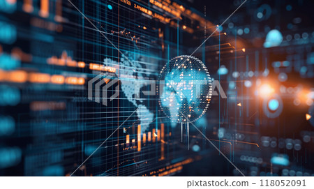A computer screen shows a globe with a circle in the middle A computer screen shows a globe with a circle in the middle 118052091