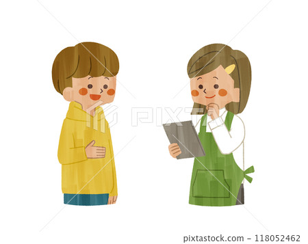 Male and female staff having a conversation - Gash 118052462