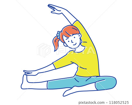 Young woman sitting and stretching 118052525