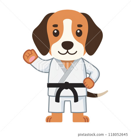 穿著柔道服的比格犬2發出指令/傳單和海報的材料 穿著柔道服的比格犬2發出指令/傳單和海報的材料 118052645