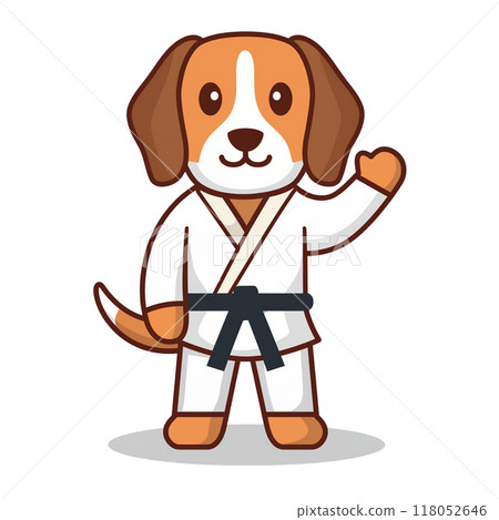 身穿柔道服的比格犬3發出指令/傳單和海報的資料 身穿柔道服的比格犬3發出指令/傳單和海報的資料 118052646