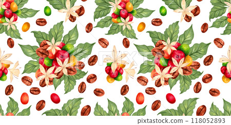 Seamless pattern of Arabica and Robusta coffee...-插圖素材 [118052893 ...