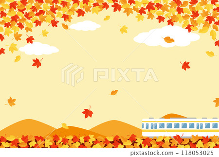 Background illustration of autumn leaves and a running train 118053025