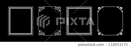 Set of decorative frames Elegant vector element for design in Eastern style, place for text. Floral black and white borders. Lace illustration for invitations and greeting cards. 118053172