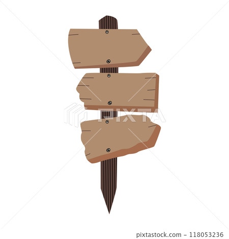 Vintage wooden road arrow sign pointing in different directions isolated on white background. cartoon Vintage wooden road arrow sign pointing in different directions isolated on white background. cartoon 118053236