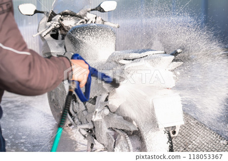 High pressure motorcycle washing High pressure motorcycle washing 118053367