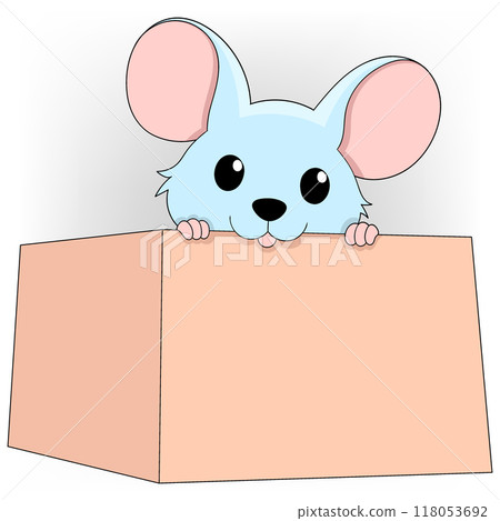 cute mouse peeking out from inside a cardboard box cute mouse peeking out from inside a cardboard box 118053692
