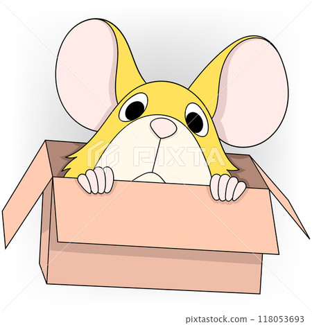 cute mouse hiding in cardboard box cute mouse hiding in cardboard box 118053693