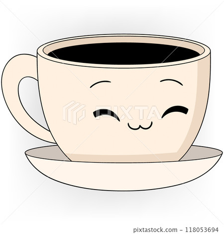 coffee cup character is smiling to greet a beautiful morning coffee cup character is smiling to greet a beautiful morning 118053694