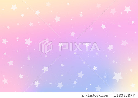 Pink and purple gradient unicorn sky with stars. Rainbow pastel cute bg. Magic abstract holographic backdrop. Iridescent soft fairy space. Vector dreamy wallpaper 118053877