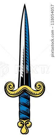 Sword Medieval Weapon Vintage Woodcut Tattoo Style 118054057