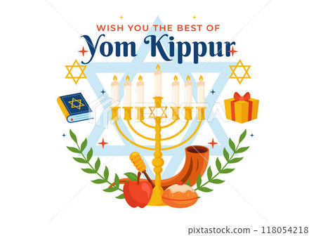 Yom Kippur Celebration or Wish You a Blessed Day Vector Illustration for the Day of Atonement in Judaism and for the Jewish Holiday in a Background Yom Kippur Celebration or Wish You a Blessed Day Vector Illustration for the Day of Atonement in Judaism and for the Jewish Holiday in a Background 118054218