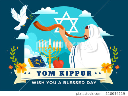 Yom Kippur Celebration or Wish You a Blessed Day Vector Illustration for the Day of Atonement in Judaism and for the Jewish Holiday in a Background 118054219