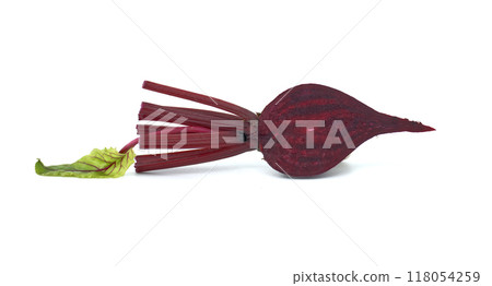Fresh red beetroot with leaves on a white background showcasing natural and vibrant colors Fresh red beetroot with leaves on a white background showcasing natural and vibrant colors 118054259