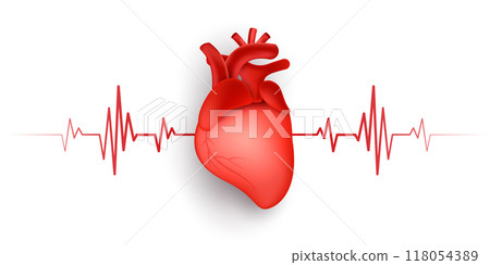 World heart day concept. stethoscope with cardio pulse line, heartbeat line, heart wave sign, health care medical check up. heart problems, coronary artery disease. vector design. World heart day concept. stethoscope with cardio pulse line, heartbeat line, heart wave sign, health care medical check up. heart problems, coronary artery disease. vector design. 118054389