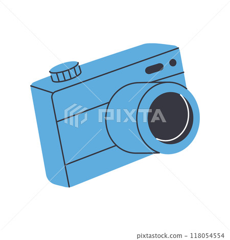 Film photo camera with lens. Professional photo equipment. Vector illustration. Film photo camera with lens. Professional photo equipment. Vector illustration. 118054554