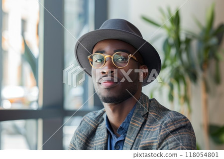 a portrait of a African American young male modern confident creative person. Generative AI 118054801