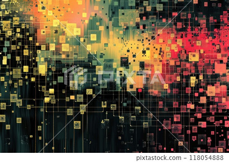 Digital pixelation abstract effect on a modern background. Generative AI Digital pixelation abstract effect on a modern background. Generative AI 118054888