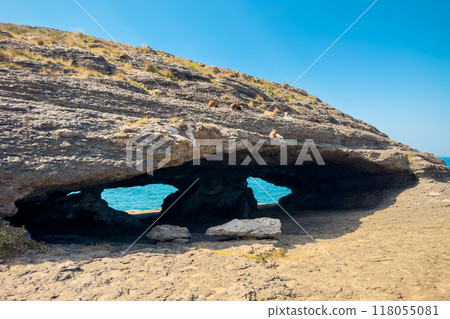 La Ojerada is a Natural arch in Cantabrian coastline, Spain. La Ojerada is a Natural arch in Cantabrian coastline, Spain. 118055081