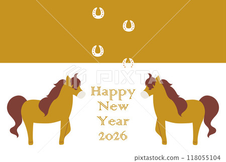 2026年馬年馬年日式插畫新年賀卡明信片素材 118055104