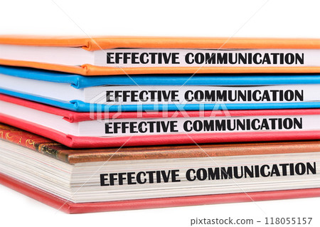 Info concept. EFFECTIVE COMMUNICATION words phrase is repeated on the ends of the notebook 118055157