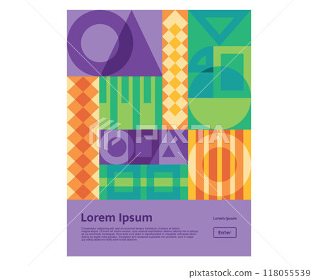 Bauhaus Memphis art style cover shape ornament element abstract geometrical colorful pattern set design Bauhaus Memphis art style cover shape ornament element abstract geometrical colorful pattern set design 118055539