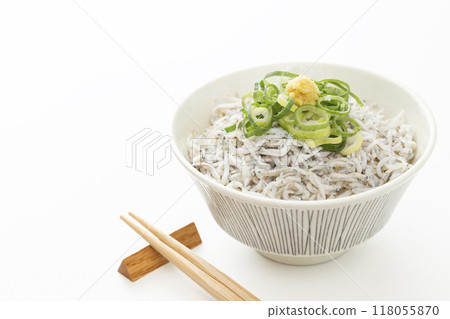 Boiled whitebait bowl on white background Boiled whitebait bowl on white background 118055870