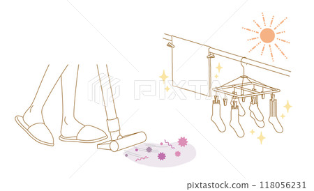 腳氣預防插圖集：清潔地板、清洗、乾燥和消毒 118056231