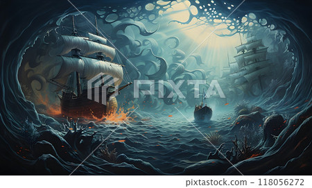 ancient pirate ship in storm fantasy art 118056272