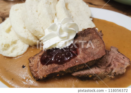 czech traditional food named svickova 118056372