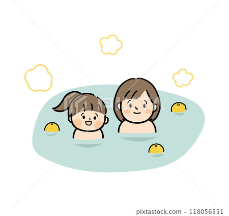 Parents and children bathing in yuzu bath on the winter solstice 118056551