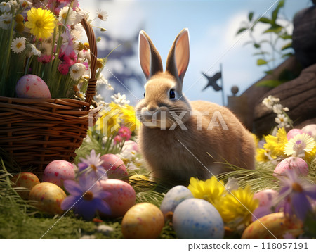 easter bunny in a basket 118057191
