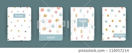 Cover page notebook collection. Templates with Bohemian elements. Perfect for diary, books, magazines, journals, catalogs, planners and flyers. Vector layouts 118057214