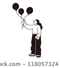 Vector line drawing of a woman holding balloons 118057324