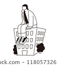 Vector line drawing of a woman sitting on a building 118057326