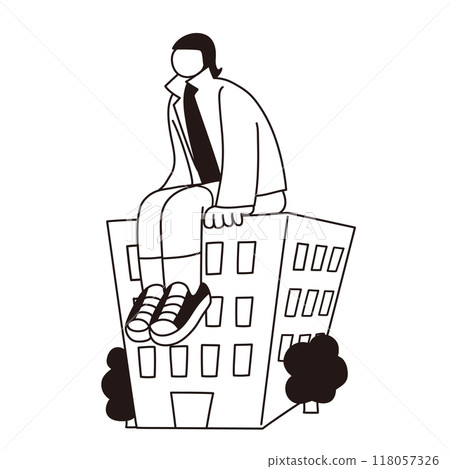 坐在建築物上的女人的向量線圖 118057326