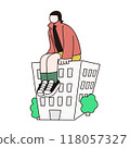 Vector line drawing of a woman sitting on a building 118057327