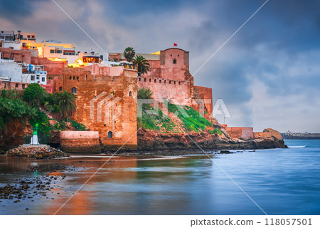 Rabat, Morocco. Ancient medina and Kasbah of the Udayas, Atlantic Ocean coastline citadel in North Africa. Rabat, Morocco. Ancient medina and Kasbah of the Udayas, Atlantic Ocean coastline citadel in North Africa. 118057501