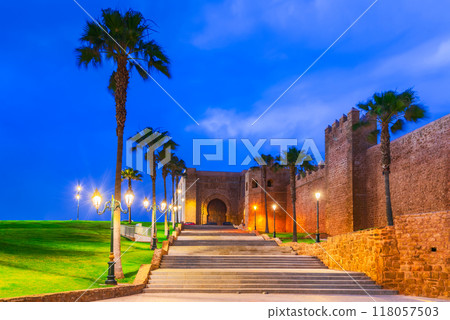 Rabat, Morocco. The Kasbah of the Udayas fortress and ancient moroccan medina walls. Rabat, Morocco. The Kasbah of the Udayas fortress and ancient moroccan medina walls. 118057503