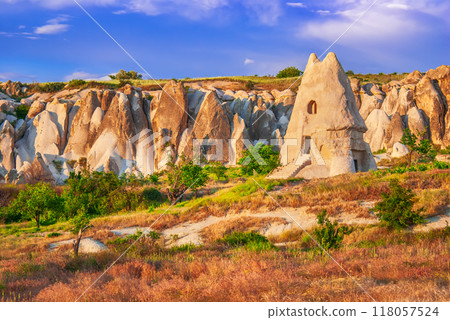 Goreme, Turkey. El Nazar Church, one of Cappadocia most iconic fairy chimney cave churches. 118057524