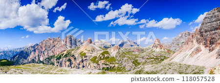 Dolomites, Italy. Great view of Sasso di Sesto in Sexten Dolomiti range, South Tyrol. Location Cortina d'Ampezzo. Dolomites, Italy. Great view of Sasso di Sesto in Sexten Dolomiti range, South Tyrol. Location Cortina d'Ampezzo. 118057528