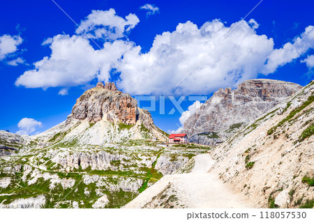 Dolomites, Italy. Great view of Sasso di Sesto in Sexten Dolomiti range, South Tyrol. Location Cortina d'Ampezzo. 118057530