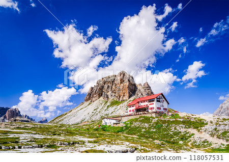 Dolomites, Italy. Great view of Sasso di Sesto in Sexten Dolomiti range, South Tyrol. Location Cortina d'Ampezzo. 118057531