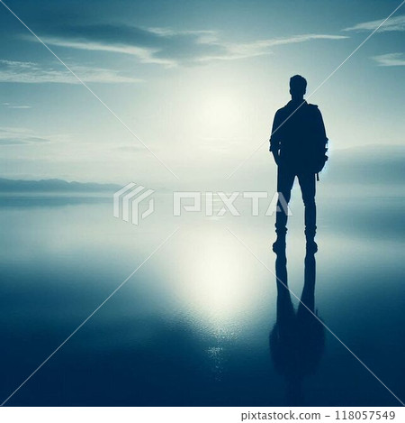 站在水面上的商人的剪影 118057549