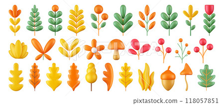 3d vector render autumn plants set. 118057851