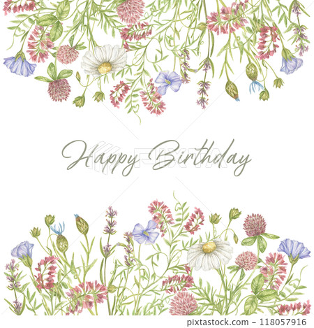 Watercolor frame made of wildflowers. Elements of floral design. Elegant illustration of a floral frame for wedding invitations, postcards, backgrounds, tags, posters, packaging Watercolor frame made of wildflowers. Elements of floral design. Elegant illustration of a floral frame for wedding invitations, postcards, backgrounds, tags, posters, packaging 118057916
