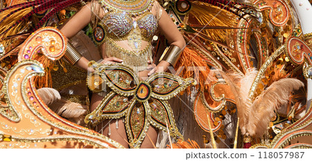 A woman in costume dancing on carnival A woman in costume dancing on carnival 118057987