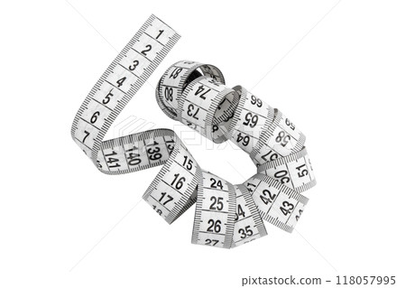 measuring tape isolated on white background, top view measuring tape isolated on white background, top view 118057995